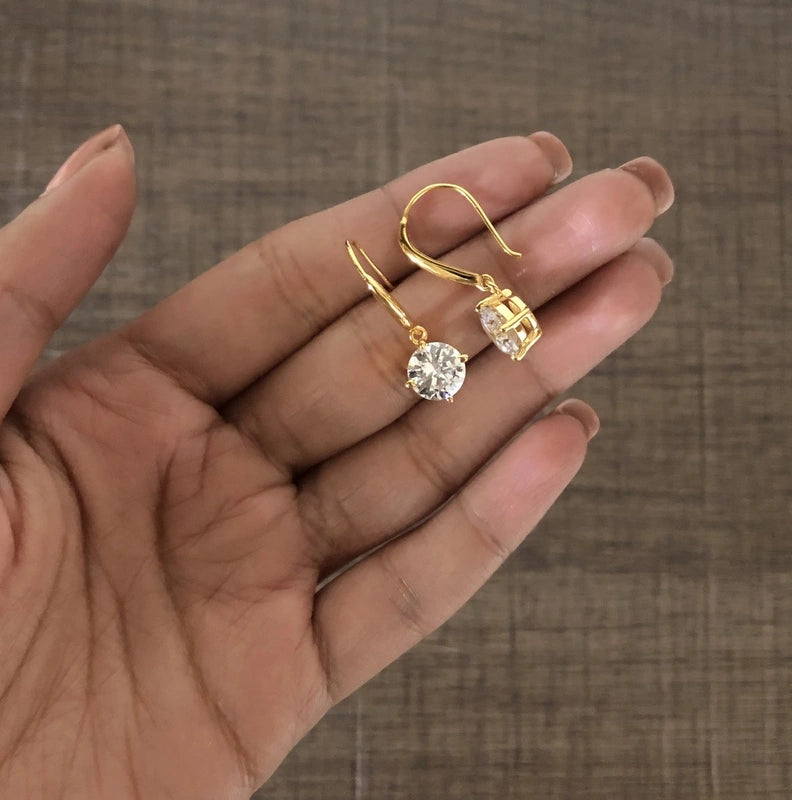 8mm single cz stone hangings in pure silver with 22 kt. gold plating