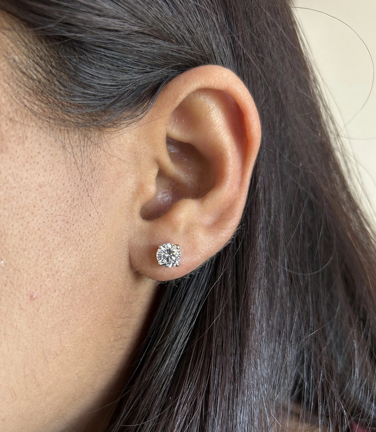 6mm single cz four prong grain setting studs in pure silver