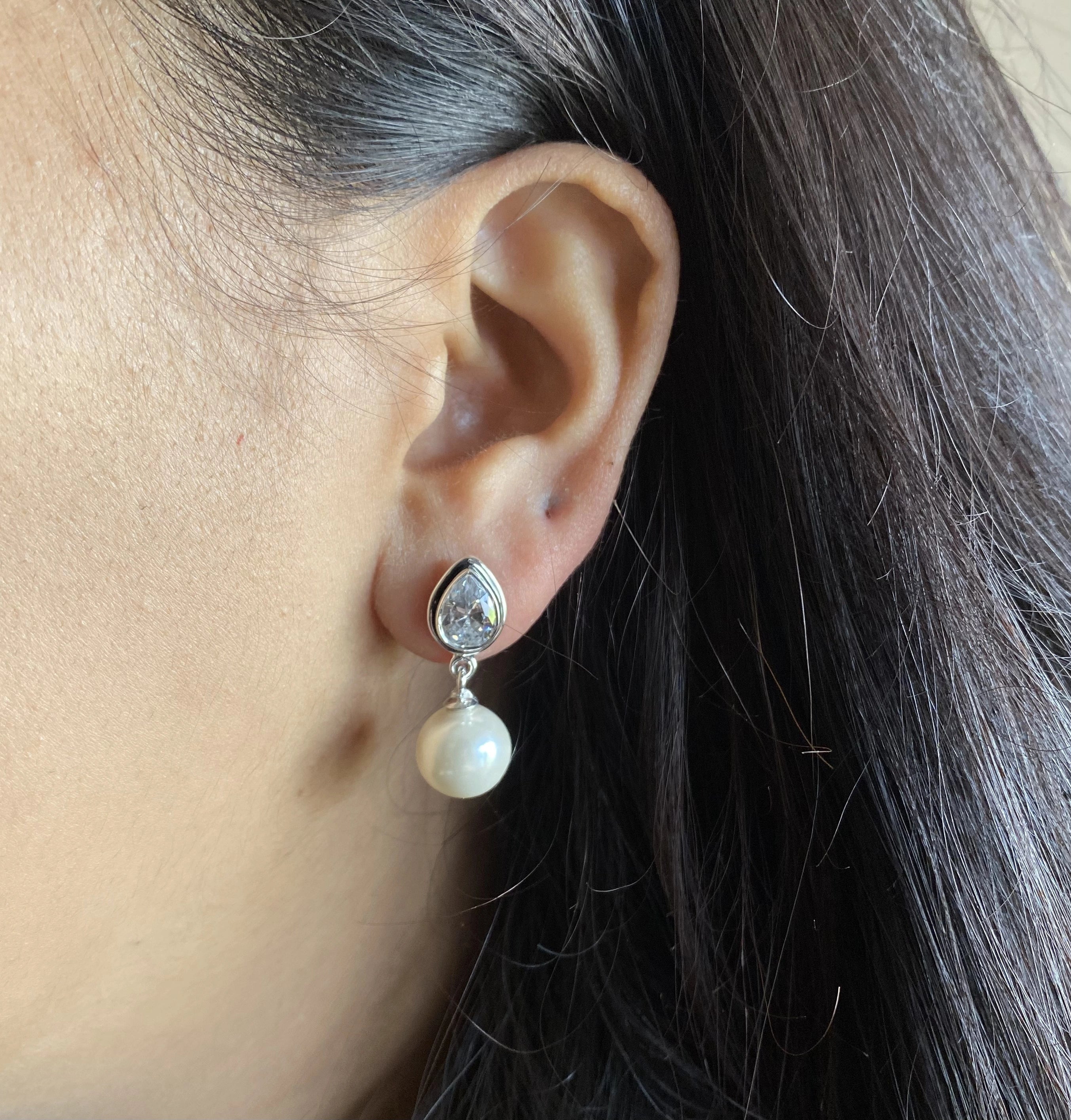 Kundan cut cz stone studs with pearl drops made in pure silver