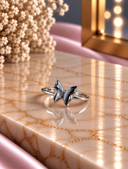 3D butterfly ring in pure silver