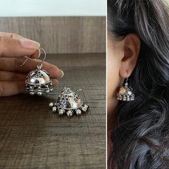 Antique rava works simple 2 cm diameter jhumkas  in pure silver