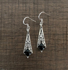 Long black cabstone carved hangings in pure silver