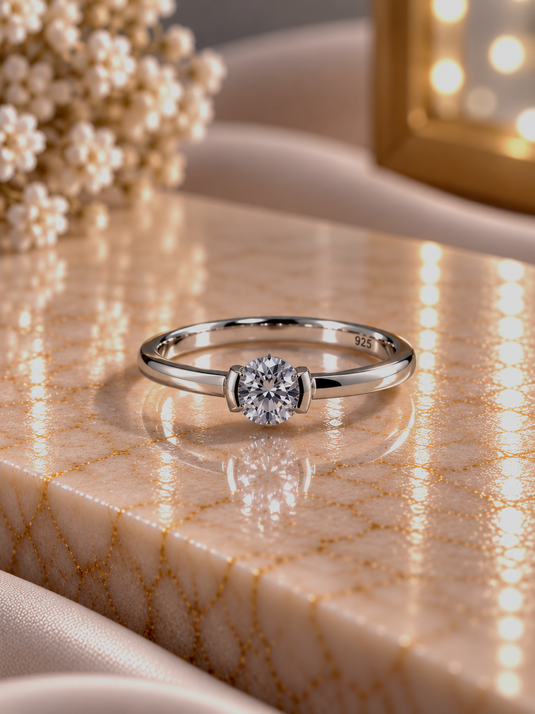 5mm single cz ring with a thick band in pure silver