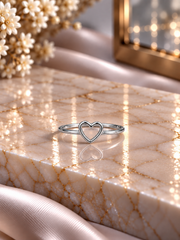 Minimal heart outline ring in pure silver