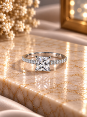 6mm square cz with a half studded band in pure silver