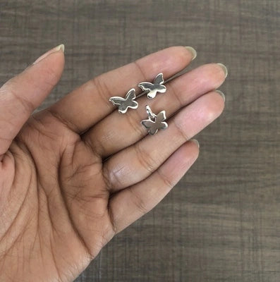 Flat butterfly earrings and pendant set made in pure silver