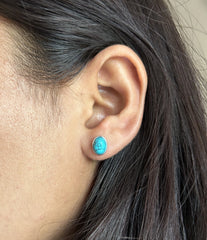 6x8mm turquoise bezel setting studs in pure silver