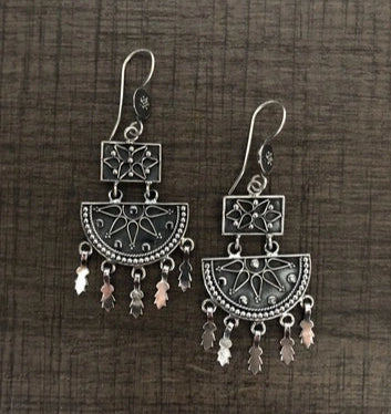 Gypsy style rava work earrings in pure silver