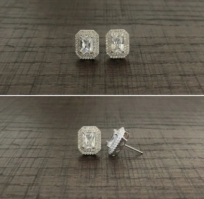 Heptagon (seven sided) multi cz stone studs in pure silver