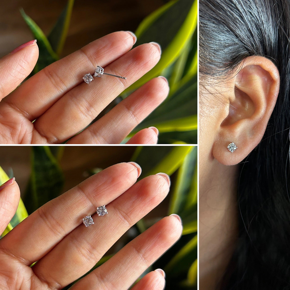 4mm single round cz grain setting studs in pure silver