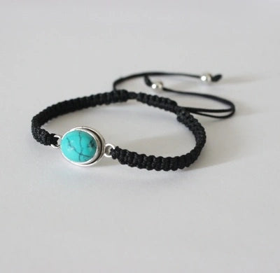 Oval Turquoise stone adjustable hand braided bracelet made in pure silver
