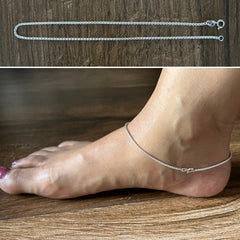 Kinjal anklet - 10 inch long interlocked chain pattern type anklet in pure silver