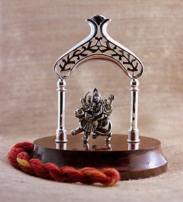 Pure Silver Durga Ji Idol on a rosewood base