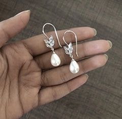 Pure silver marquise cut cz stone hangings with pearl drops