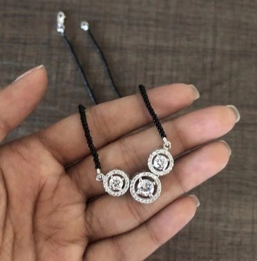 Three circle multi cz stone 18'' long mangalsutra in pure silver
