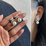 Baguette cut cz stone pearl drop studs in pure silver